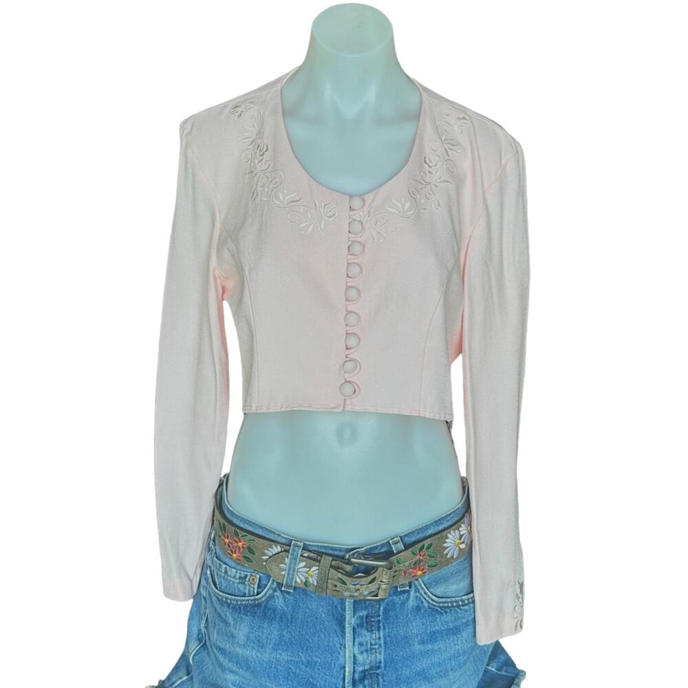 Peach Embroidered Bolero Jacket SMALL Vintage 80s Pastel Upcycled Crop Scarlett